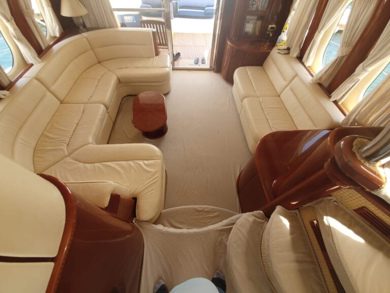 Cream leather salon seating on the 70' Viking Princess