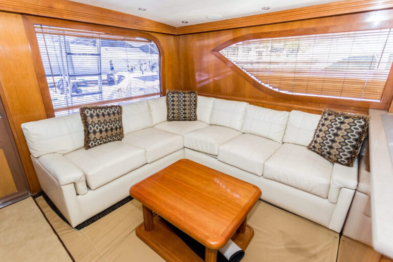 Salon with sectional sofa on the 70' Hatteras