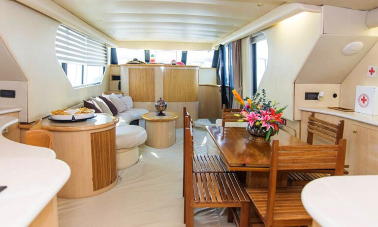 Salon and dining area of the 72' Blue Water