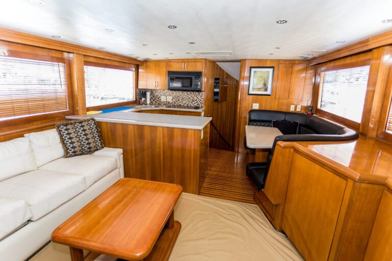 Salon and galley of the 70' Hatteras