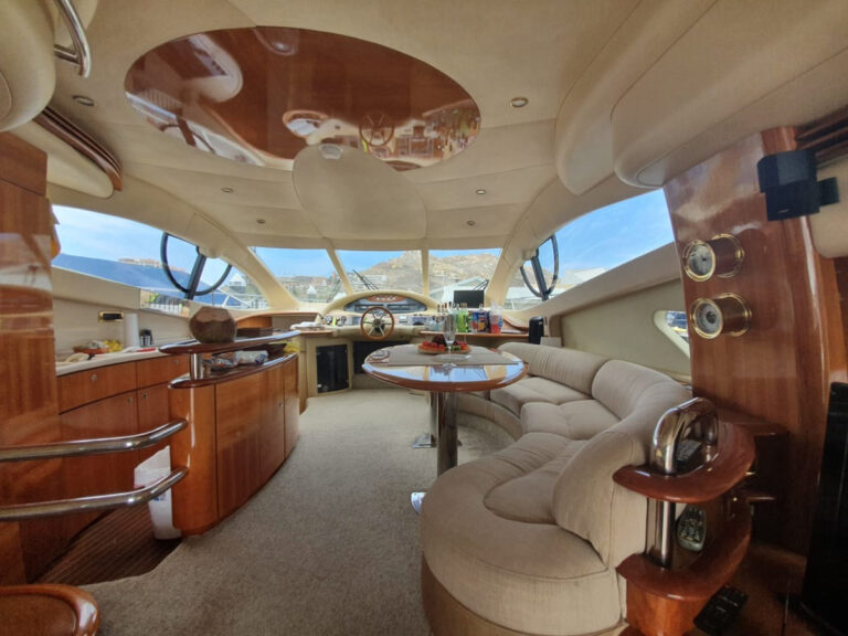Wood-trimmed salon of the 55' Azimut