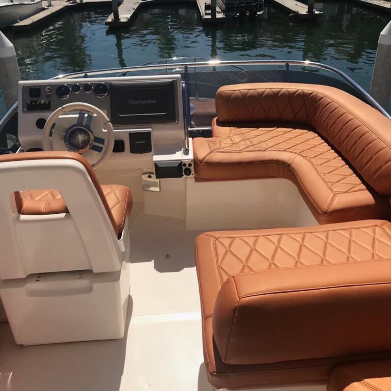 Helm and diamond-stitched cockpit seating on the 40' Azimut