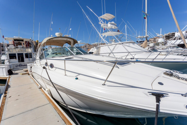 32' Sea Ray express cruiser docked in the Cabo San Lucas marina